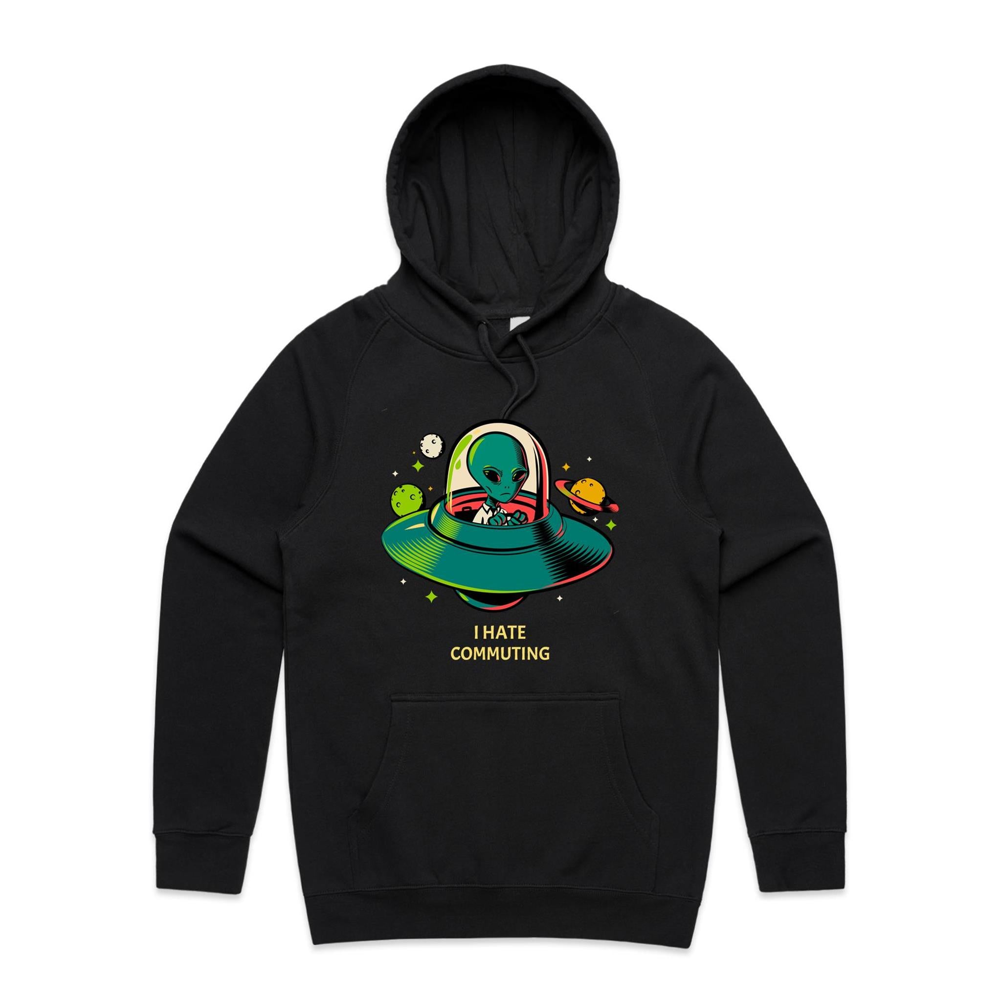 Alien Commute - Mens Hoodie Black Mens Hoodie Printed In Australia Sci Fi