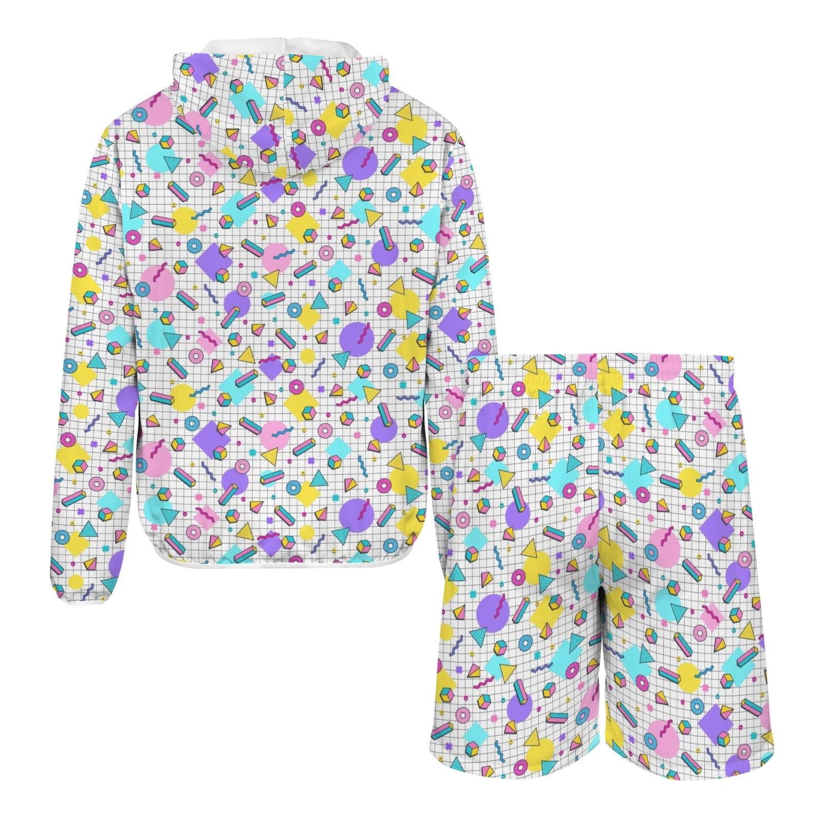 80's Grid Men's Lightweight Sun Hoodie & Shorts Set Men's Lightweight Sun Hoodie & Shorts Printed Offshore Retro
