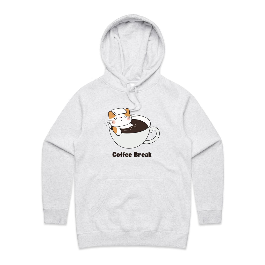 Cat Coffee Break - Womens Hoodie White Marle Womens Hoodie animal Coffee Printed In Australia