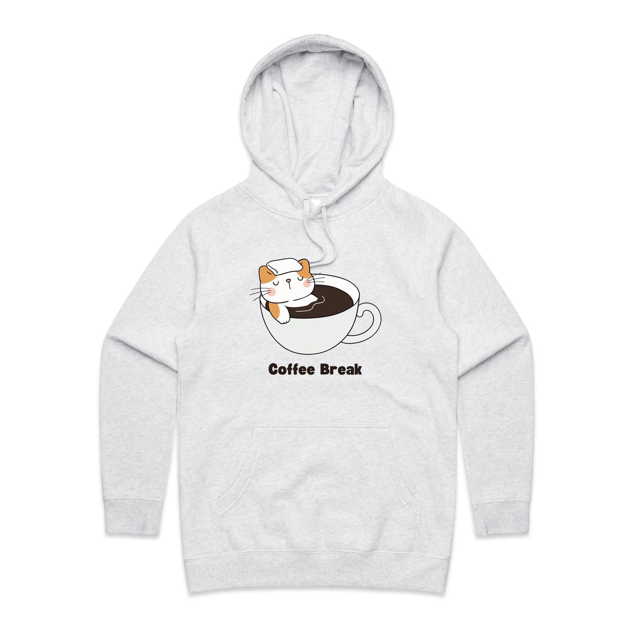 Cat Coffee Break - Womens Hoodie White Marle Womens Hoodie animal Coffee Printed In Australia