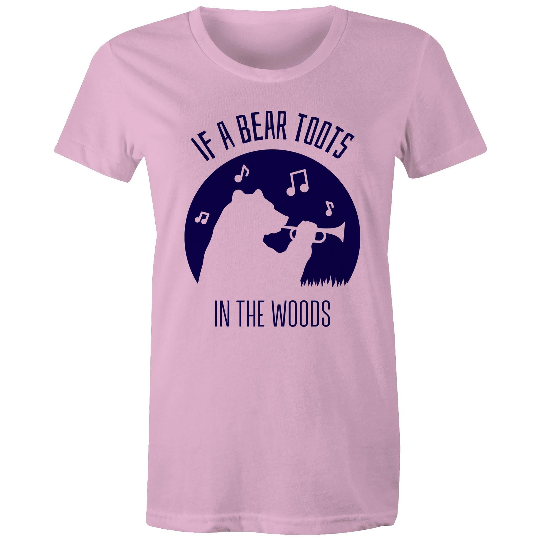 If A Bear Toots In The Woods, Trumpet Player - Womens T-shirt Pink Womens T-shirt animal Music Printed In Australia