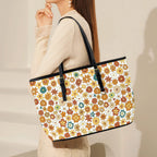 70's Style Floral PU Leather Tote Bag Large