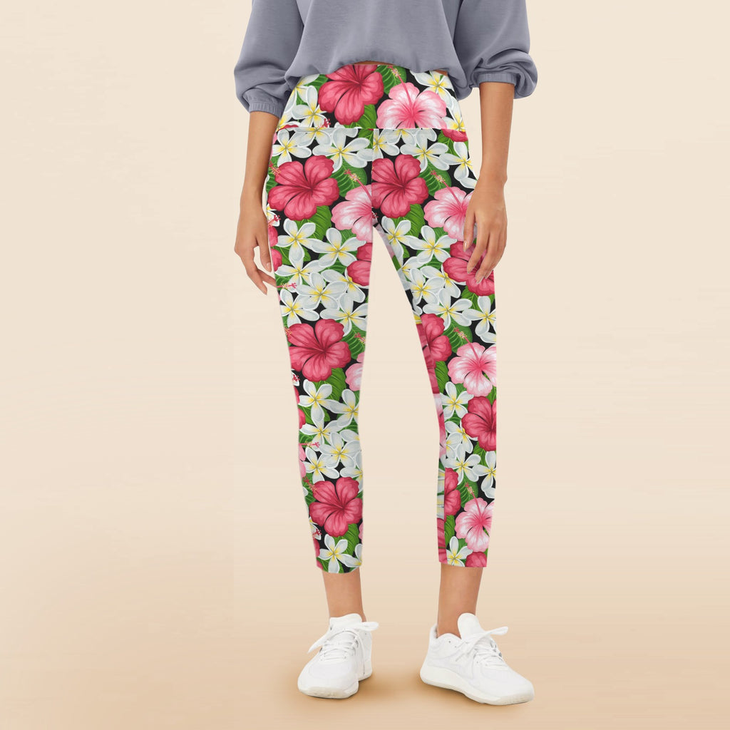 Hibiscus - Women's High Waist Pockets Yoga Leggings