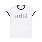 Chess - Women's Ringer Tee White Black Womens Ringer T-shirt Chess Games Printed In Australia