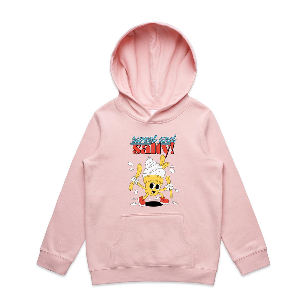 Sweet And Salty, Ice Cream And Fries - Kids Hoodie Pink Kids Hoodie Printed In Australia
