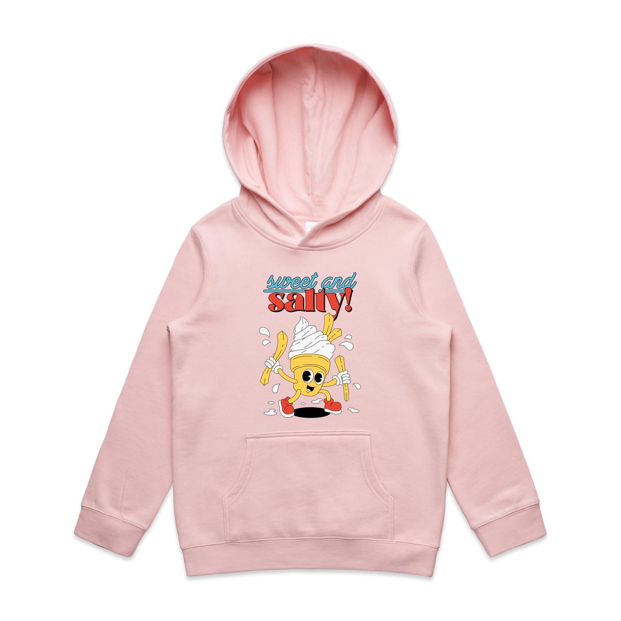 Sweet And Salty, Ice Cream And Fries - Kids Hoodie Pink Kids Hoodie Printed In Australia