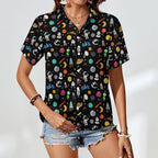 Fun Space Women's Short-Sleeve Button Up Shirt Women's Short-Sleeve Button Up Shirt Printed Offshore Space