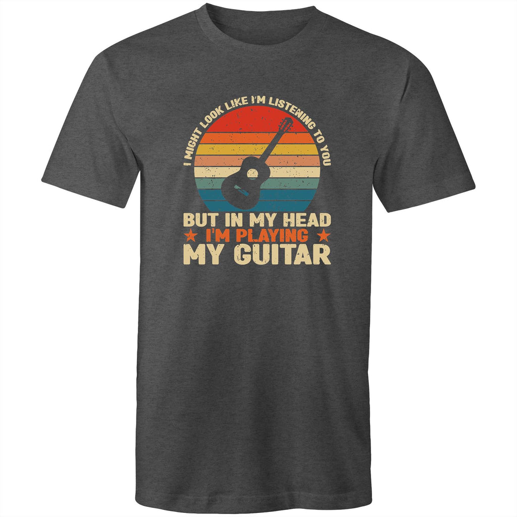 In My Head I'm Playing My Guitar - Mens T-Shirt Asphalt Marle Mens T-shirt Music Printed In Australia