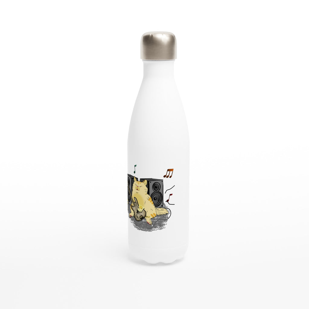 Cat Bass Player - White 17oz Stainless Steel Water Bottle White Water Bottle animal Globally Fulfilled Music