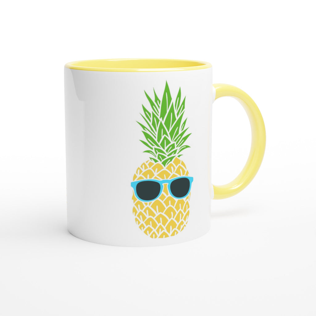 Pineapple With Sunglasses - White 11oz Ceramic Mug with Colour Inside Colour 11oz Mug Food Funny Globally Fulfilled
