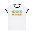 Kindness Can Change The World - Women's Ringer Tee White Black Womens Ringer T-shirt Kindness Printed In Australia