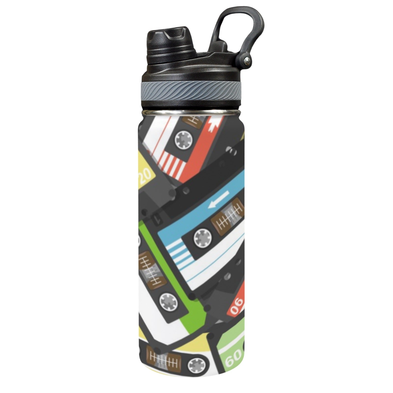 Cassette Tapes - Insulated Water Bottle with Dual-Use Lid (18oz) One Size Insulated Water Bottle with Dual-Use Lid (18oz) Music Printed Offshore Retro