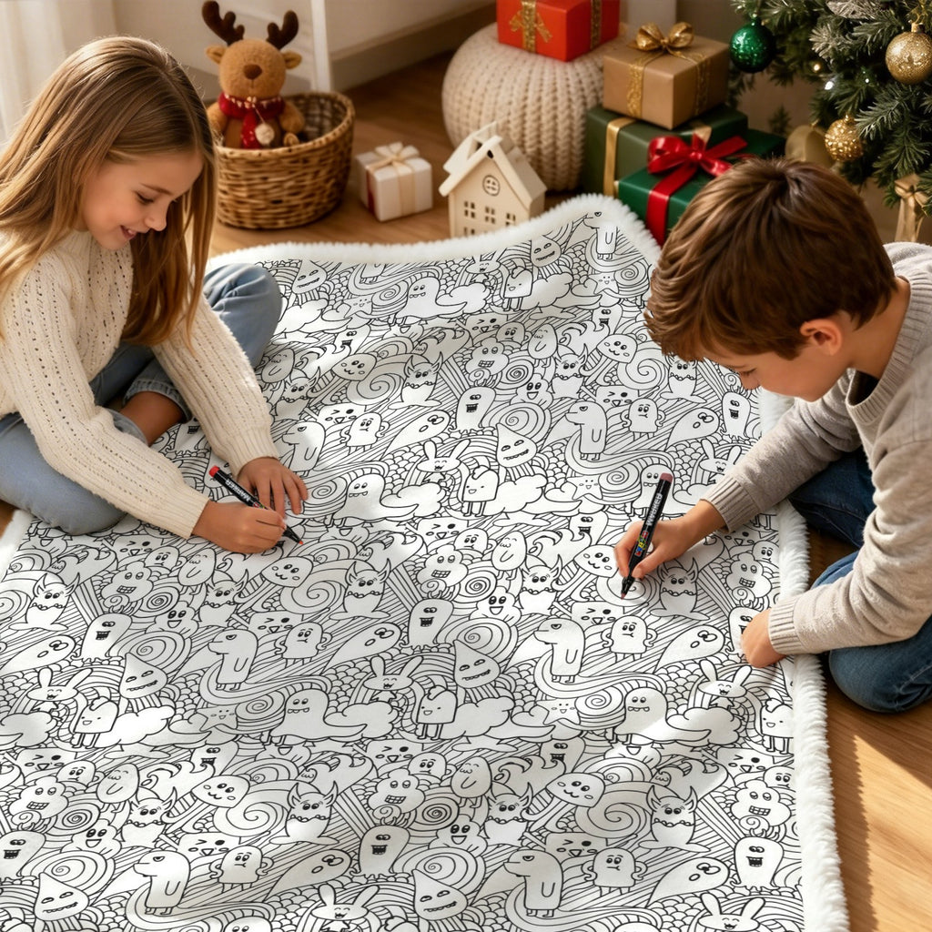 Black And White Creatures Colour Your Own Blanket 100×150cm