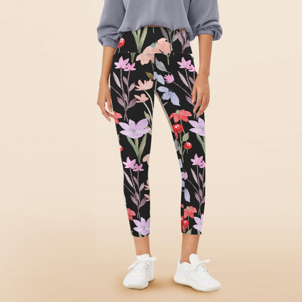 Floral Watercolour - Women's High Waist Pockets Yoga Leggings