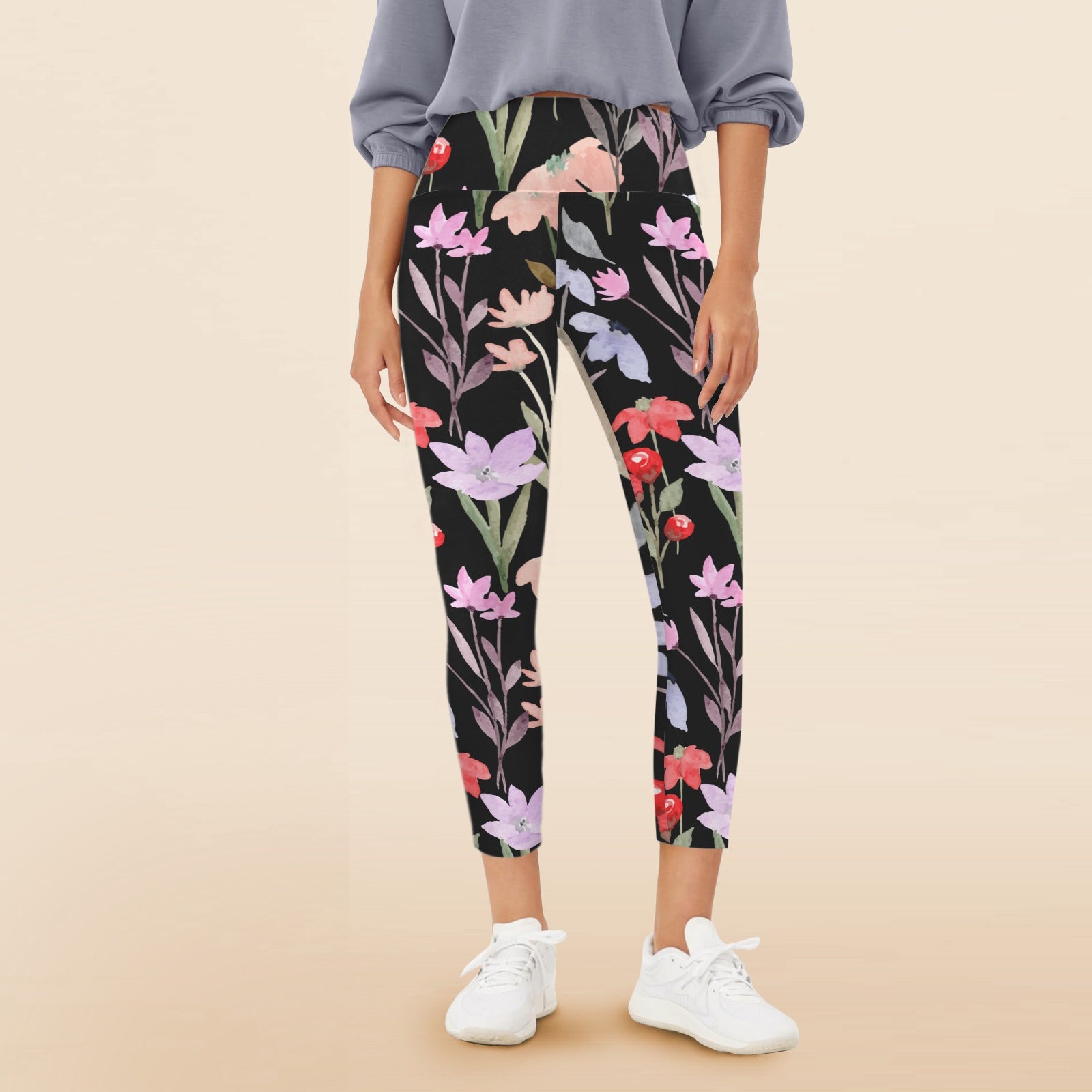Floral Watercolour - Women's High Waist Pockets Yoga Leggings