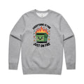 Skip Bin, Dumpster Fire AS Colour Stencil Crew Sweatshirt Unisex Grey Marle Sweatshirt Printed In Australia