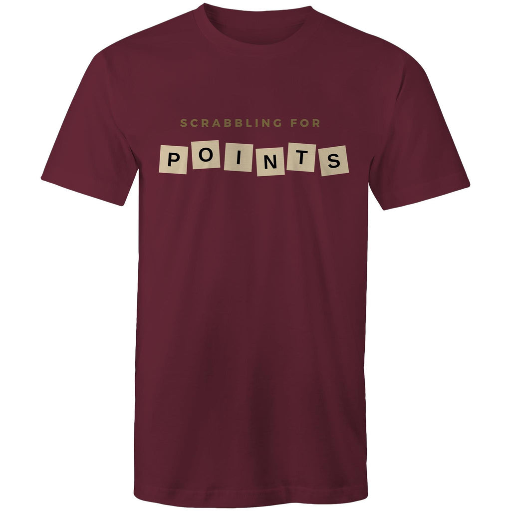 Scrabbling For Points - Mens T-Shirt Burgundy Mens T-shirt Games Printed In Australia