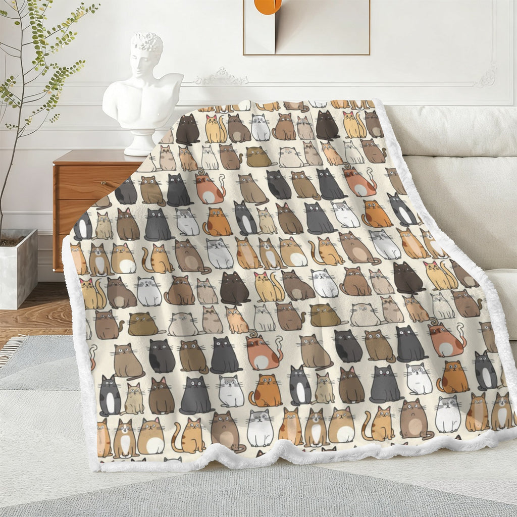 Lots Of Cats - Double-Layer Fleece Blanket 51"x59"