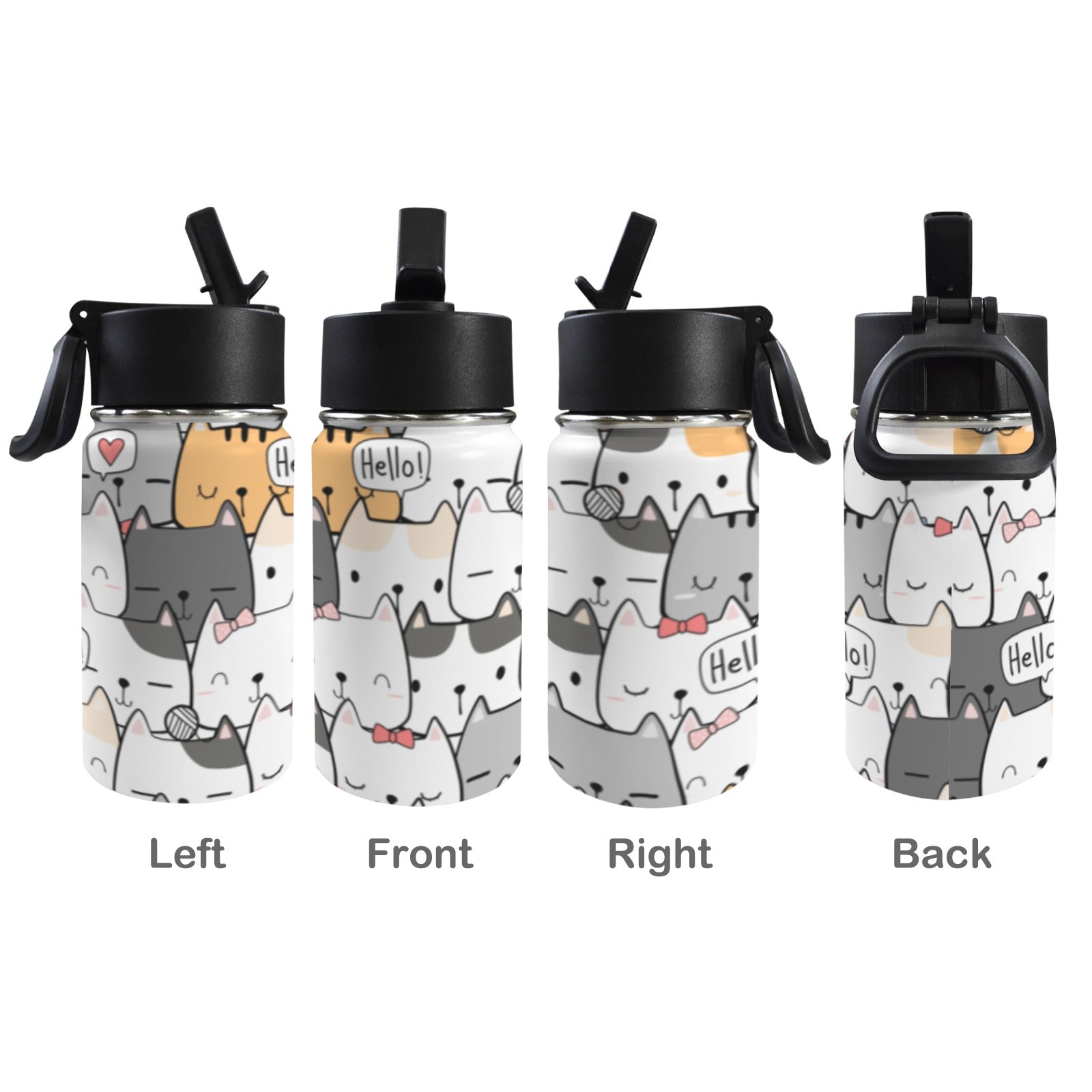 Cat Hello 12oz Kids Water Bottle with Straw Lid