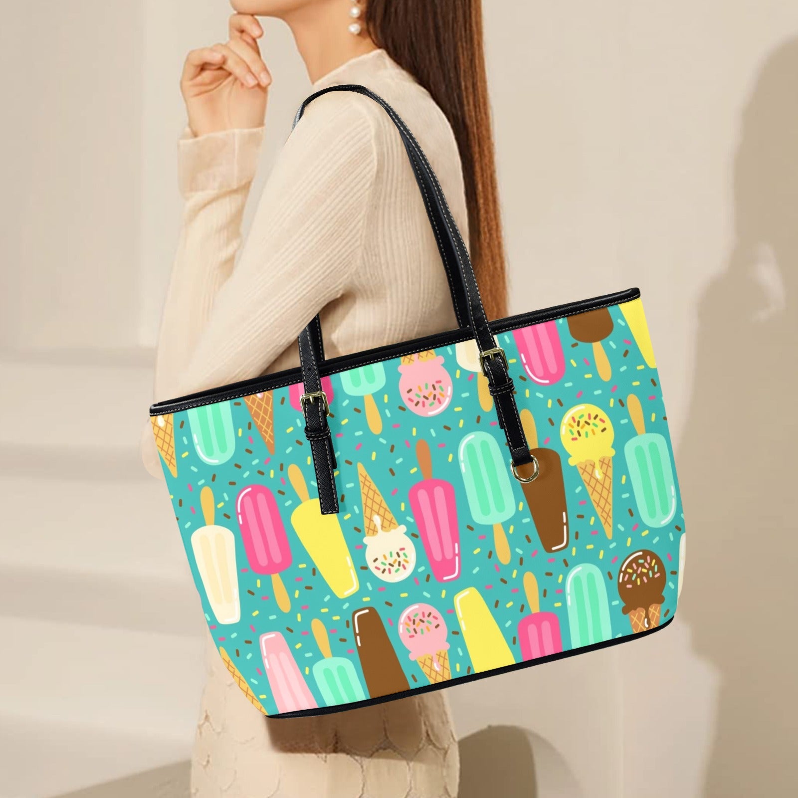 Ice Cream - Leather Tote Bag-Large