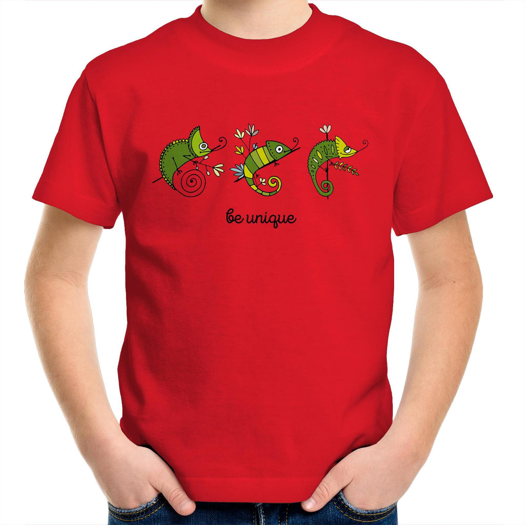 Chameleon, Be Unique - Kids Youth T-Shirt Red Kids Youth T-shirt animal Printed In Australia