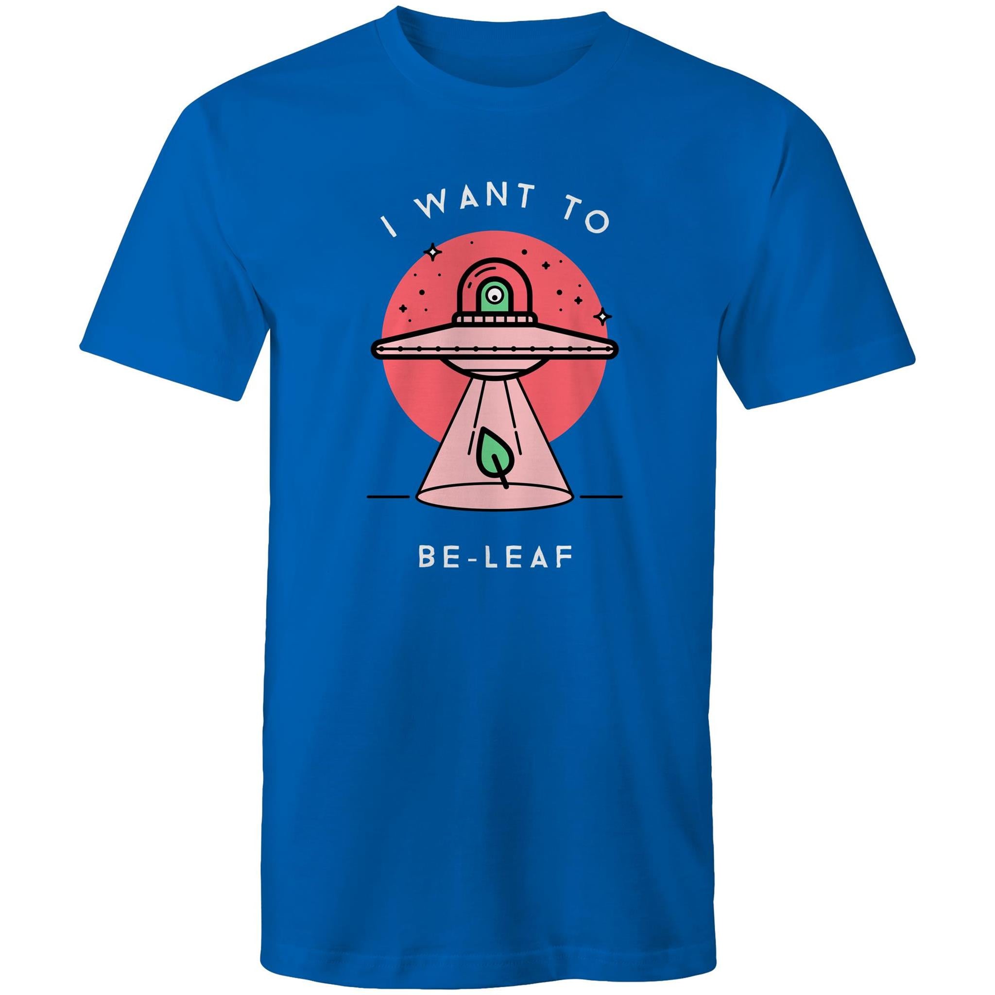 I Want To Be-Leaf, UFO - Mens T-Shirt Bright Royal Mens T-shirt Printed In Australia Sci Fi