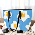 Fried Eggs - Leather Tote Bag-Large