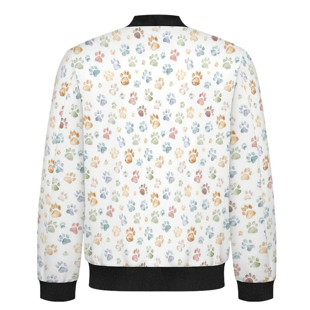 Paw Prints Men's Casual Zip‑Up Bomber Jacket