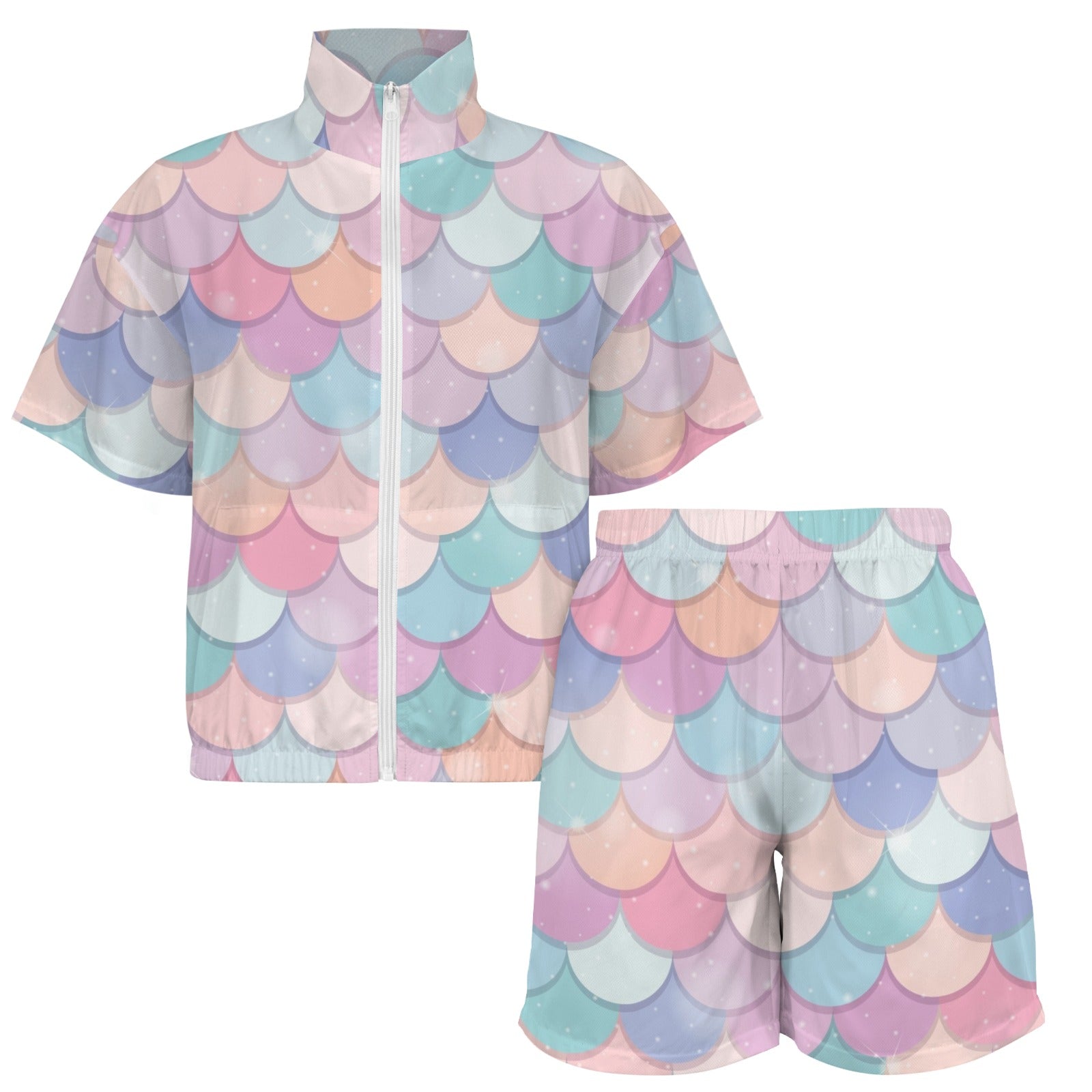 Mermaid Scales Women's Windbreaker Short Set Women's Windbreaker Short Set Ocean Printed Offshore