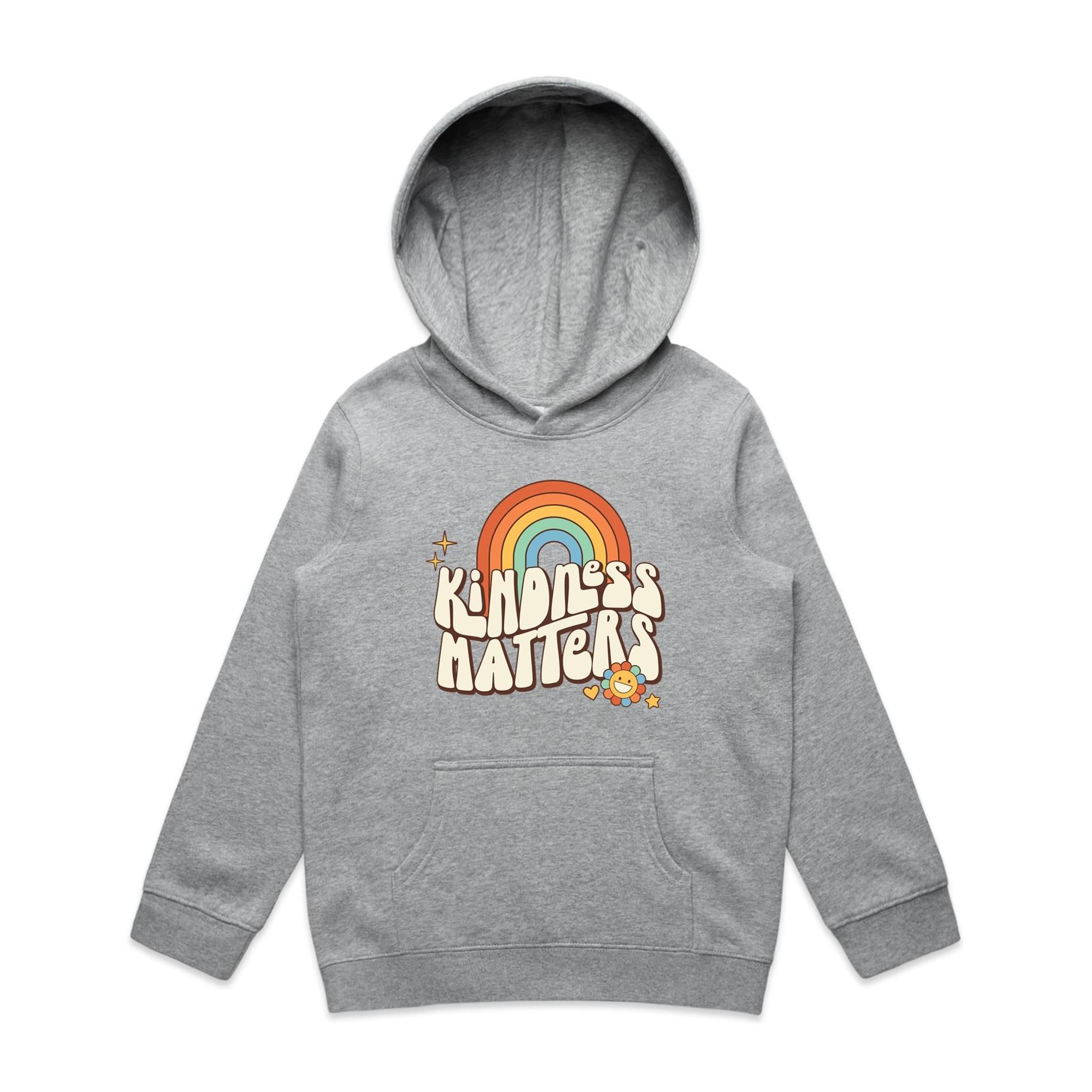 Kindness Matters - Kids Hoodie Grey Marle Kids Hoodie Kindness Positivity Printed In Australia Retro