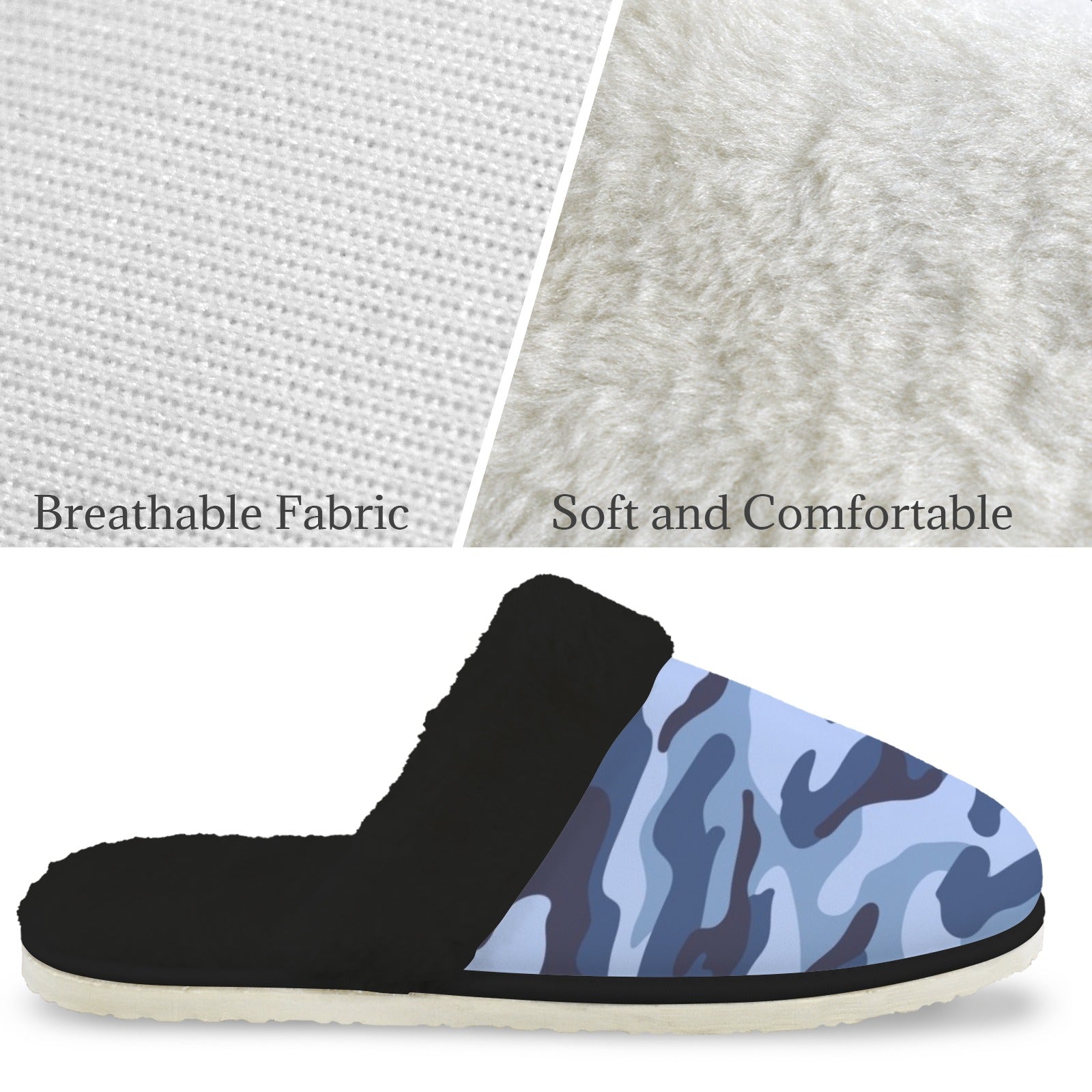 Blue Camouflage Men's Fur Trim Thick-Sole Indoor Slippers Men's Fur Trimmed Slippers Printed Offshore