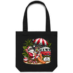 Santa By The Beach - Canvas Tote Bag Black One Size Christmas Tote Bag Christmas Printed In Australia