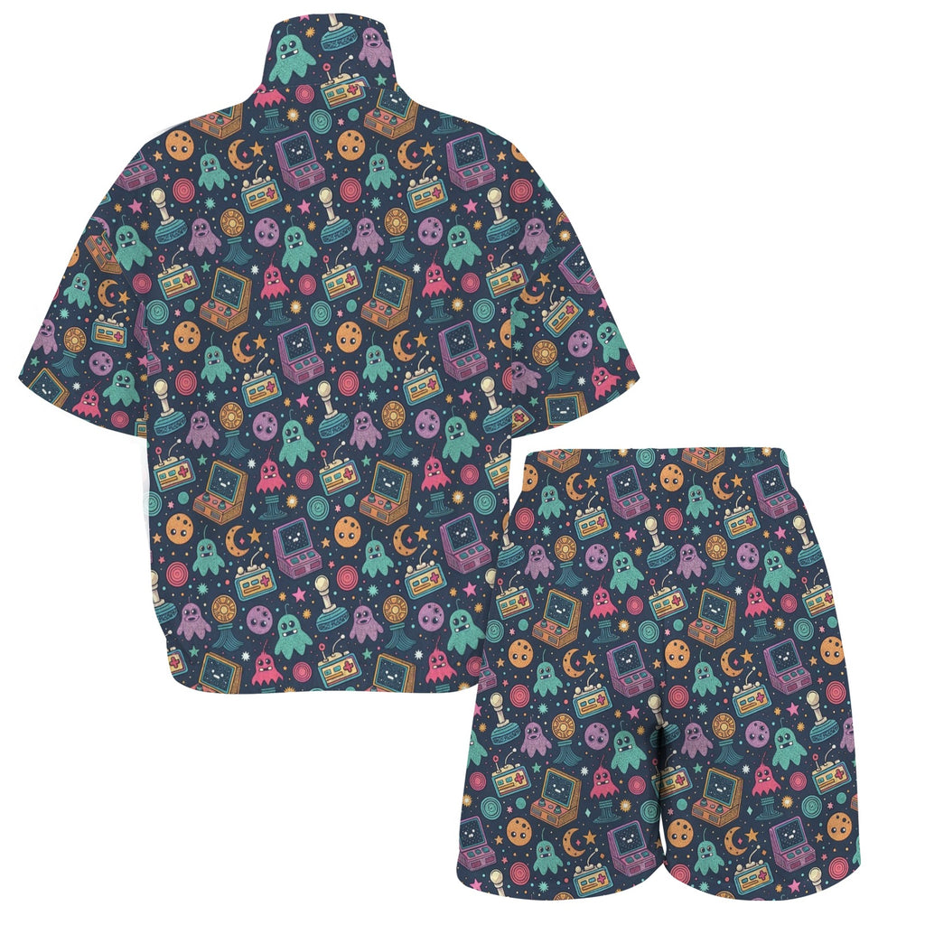 Space Arcade Women's Windbreaker Short Set Women's Windbreaker Short Set Games Printed Offshore Retro Space