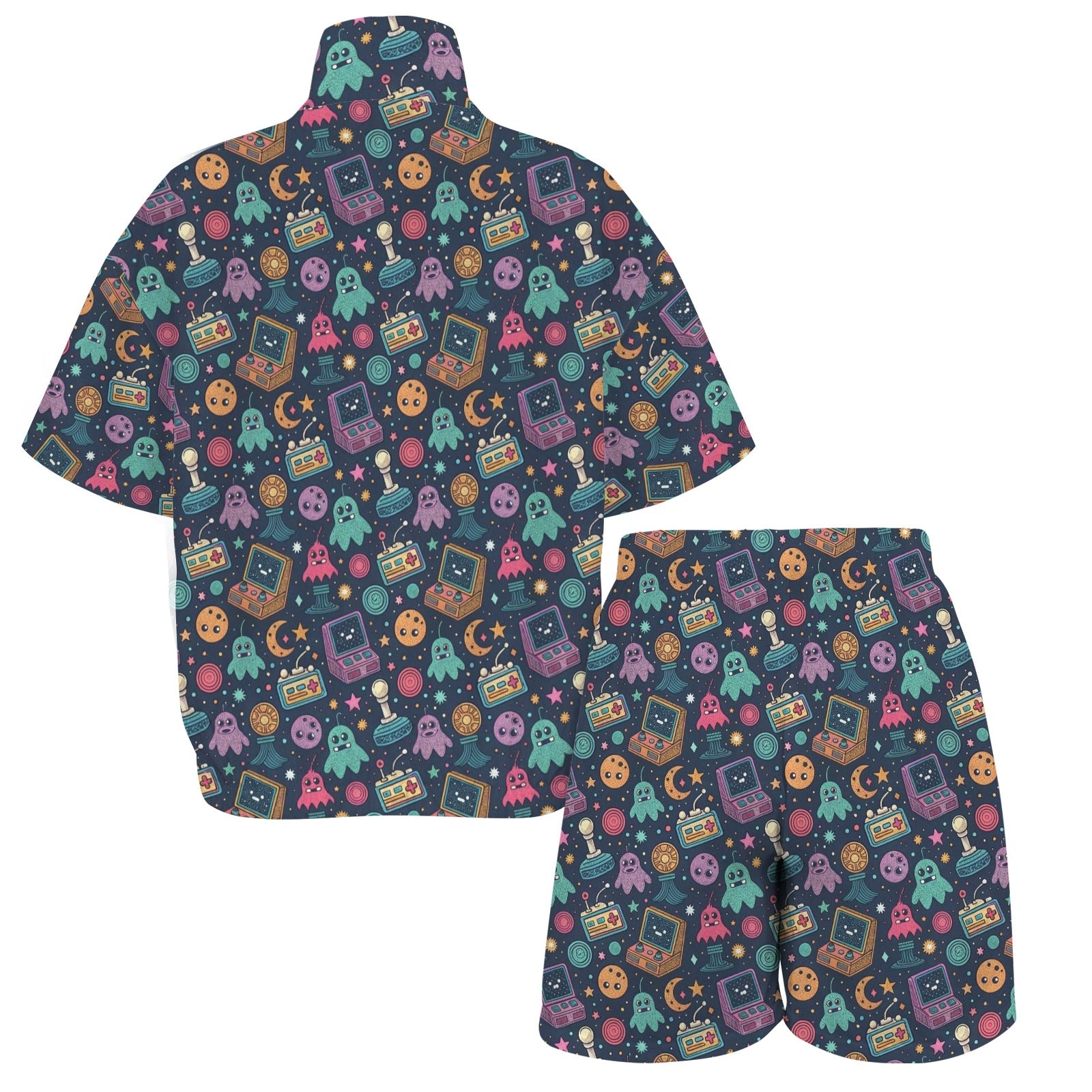 Space Arcade Women's Windbreaker Short Set Women's Windbreaker Short Set Games Printed Offshore Retro Space