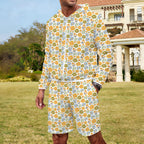 Retro Boho Flower Men's Lightweight Sun Hoodie & Shorts Set Men's Lightweight Sun Hoodie & Shorts Plants Printed Offshore