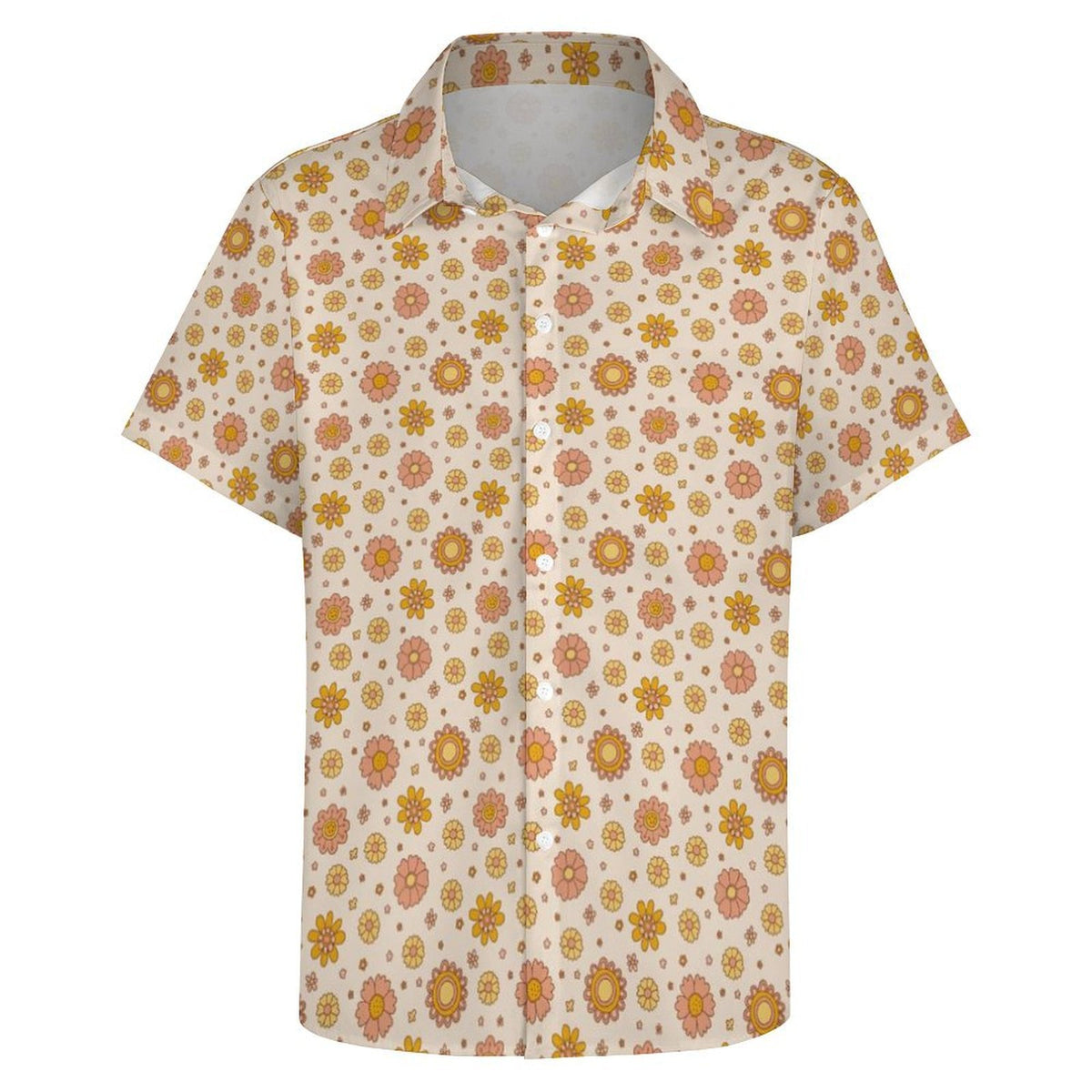 Orange Flowers Women's Collared Pocketless Short Sleeve Shirt