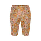 Orange Retro Floral Women's Bike Shorts With Side Pockets