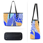 Blue Swirl - Leather Tote Bag-Large