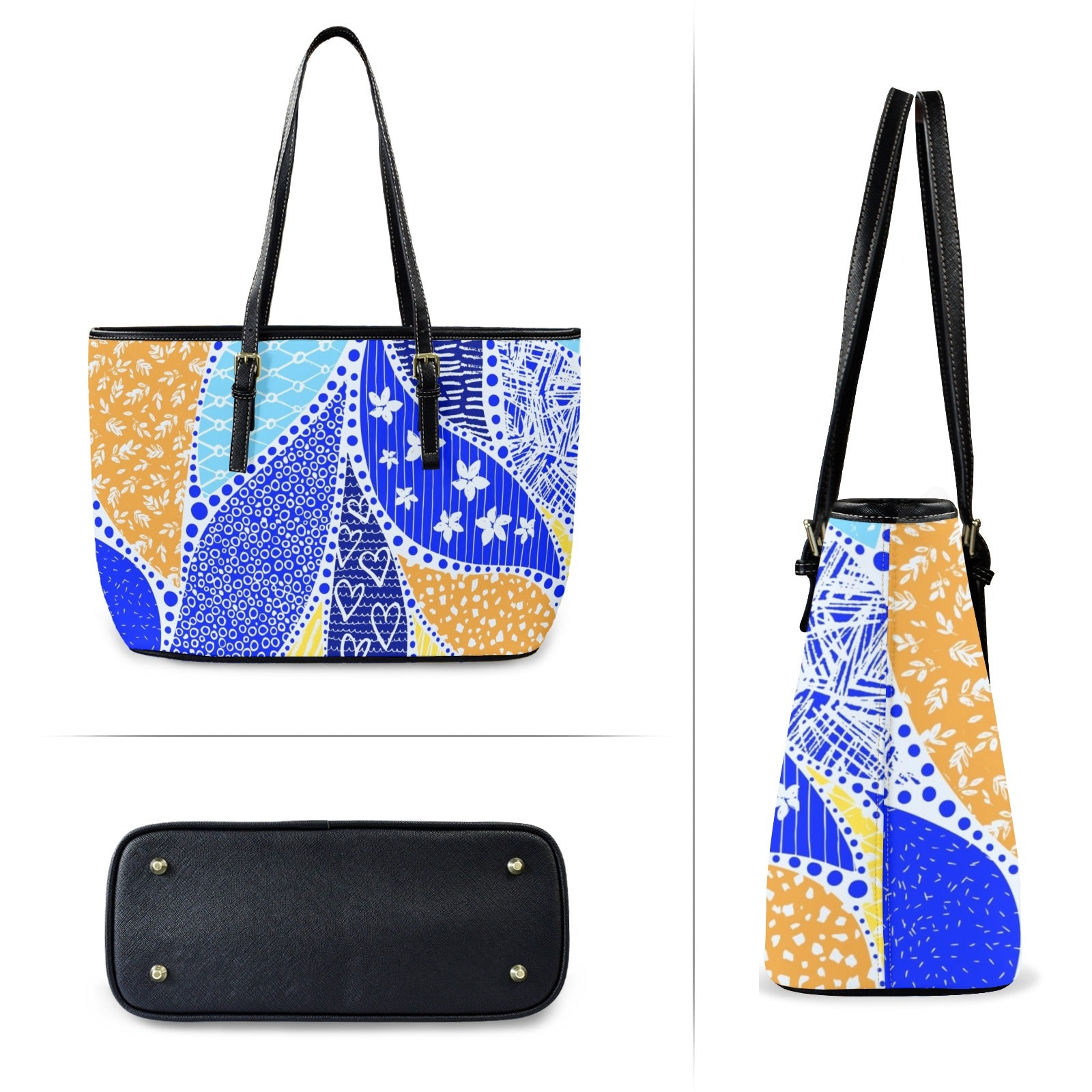 Blue Swirl - Leather Tote Bag-Large