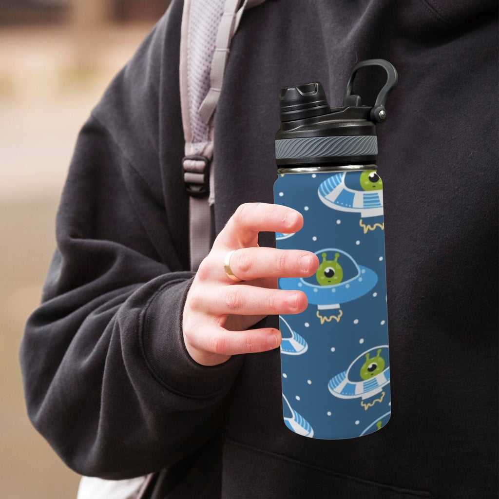Cute Aliens in UFOs - Insulated Water Bottle with Dual-Use Lid (18oz) Insulated Water Bottle with Dual-Use Lid (18oz) Printed Offshore Sci Fi