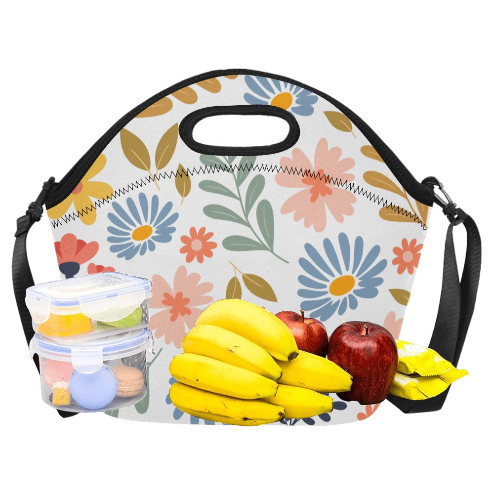 Boho Flowers And Leaves Neoprene Lunch Bag/Large (Model 1669) Neoprene Lunch Bag Plants Printed Offshore