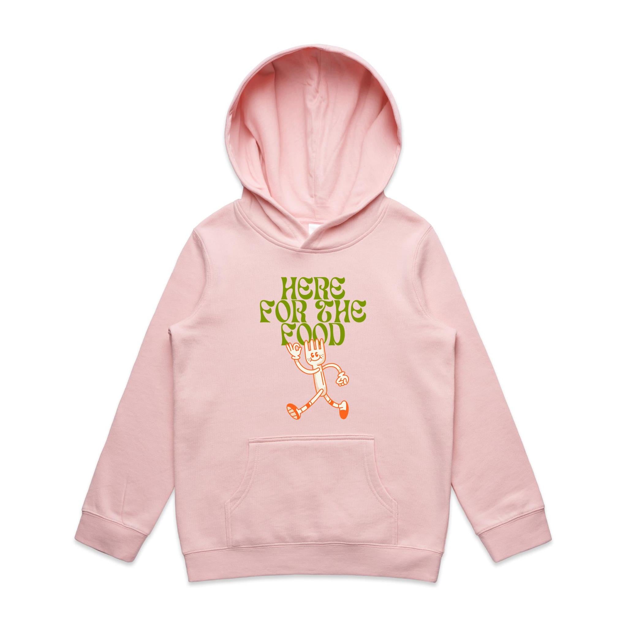 Here For The Food - Kids Hoodie Pink Kids Hoodie Food Printed In Australia