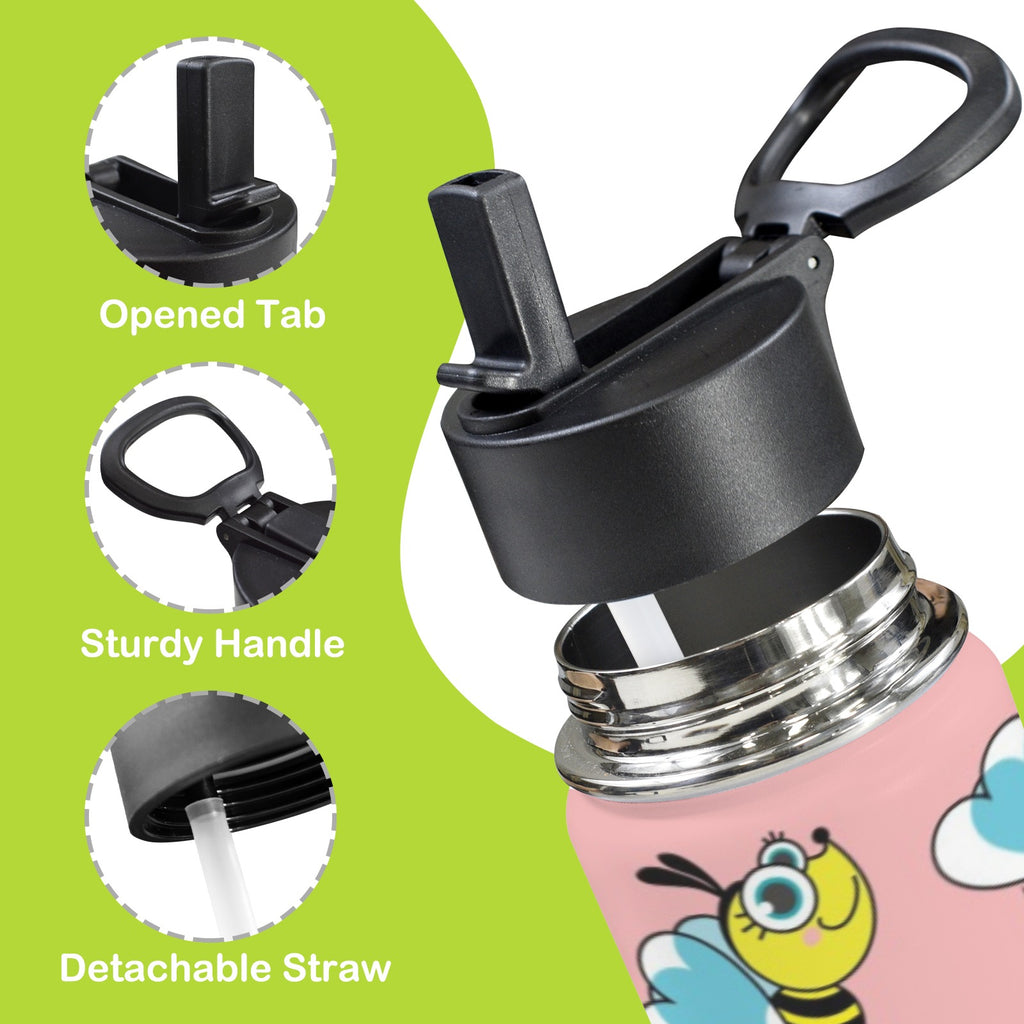 Cute Honey Bee 12oz Kids Water Bottle with Straw Lid