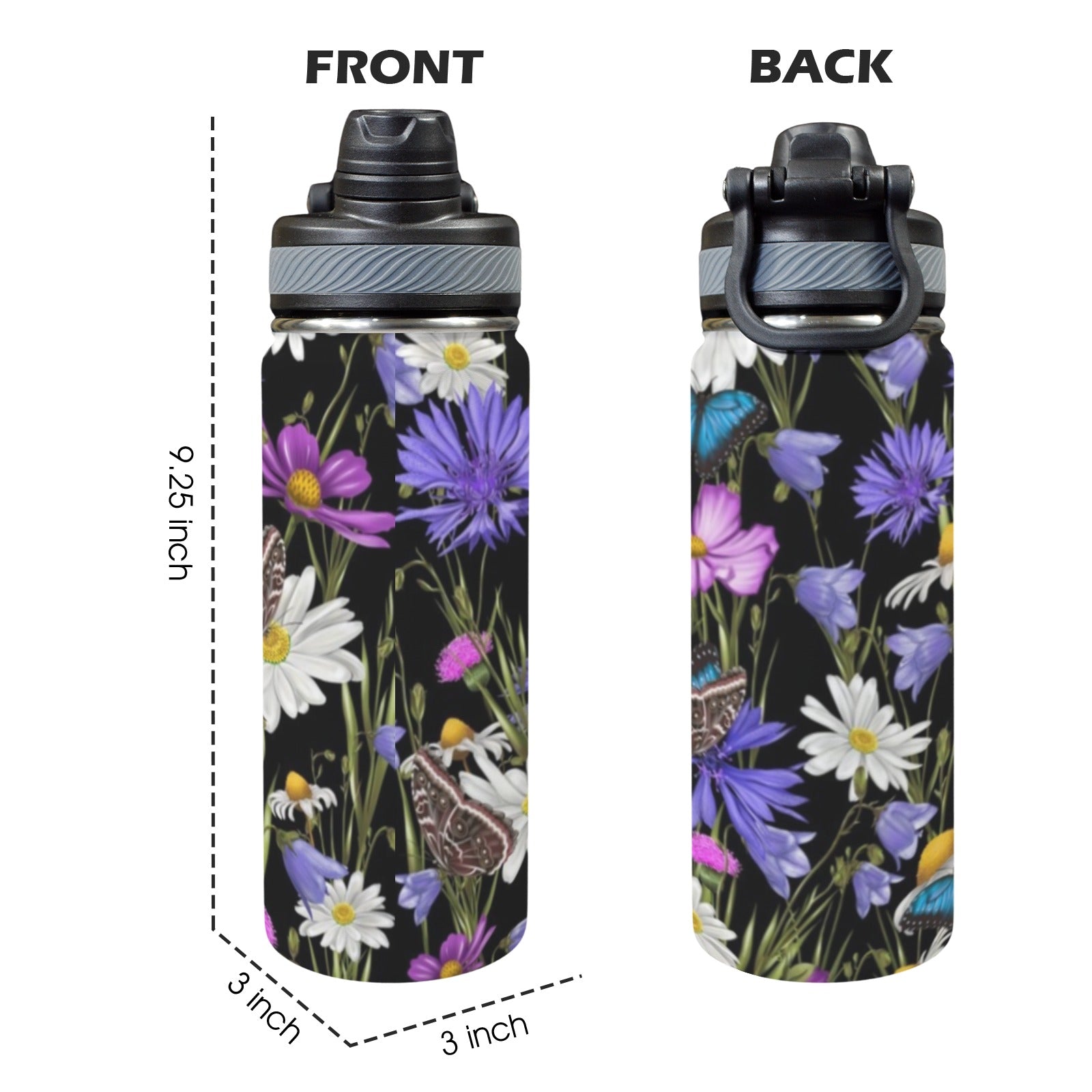 Butterfly Flowers - Insulated Water Bottle with Dual-Use Lid (18oz) Insulated Water Bottle with Dual-Use Lid (18oz) Plants Printed Offshore