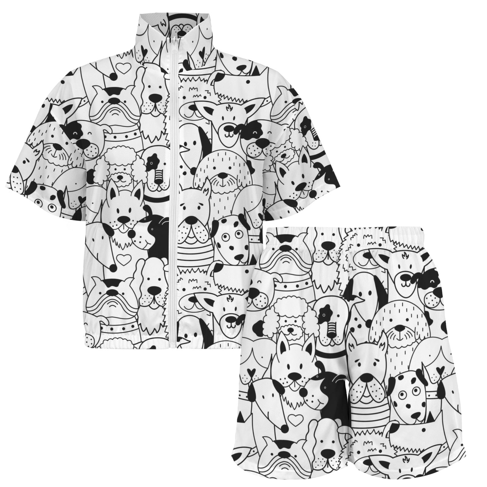 Black And White Dogs Women's Windbreaker Short Set Women's Windbreaker Short Set animal Printed Offshore