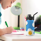 Fried Eggs - Kids Water Bottle with Chug Lid (12 oz) Kids Water Bottle with Chug Lid Food Printed Offshore