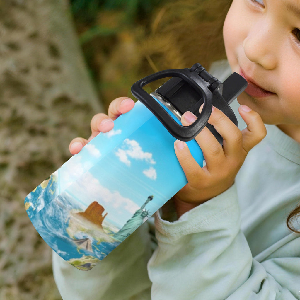 Around The World - 12oz Kids Water Bottle with Straw Lid