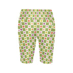 Flower Check Women's Bike Shorts With Side Pockets