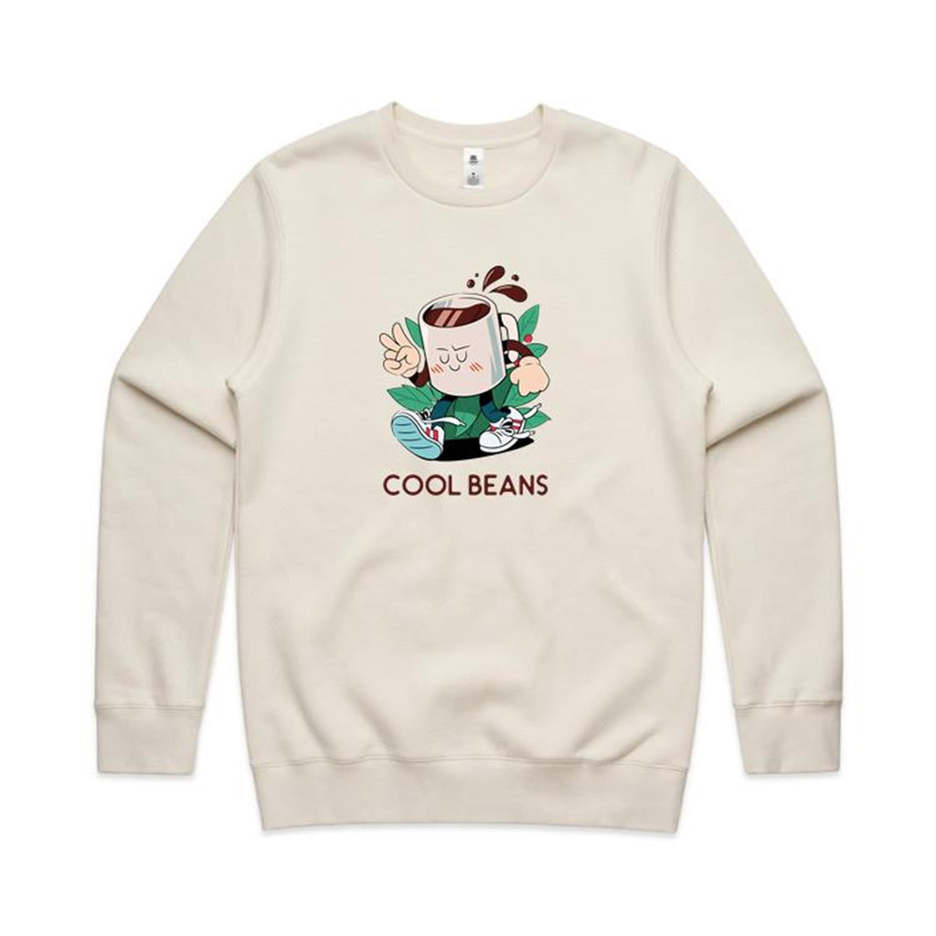 Cool Beans, Coffee - AS Colour Stencil Crew Ecru Sweatshirt Coffee Printed In Australia