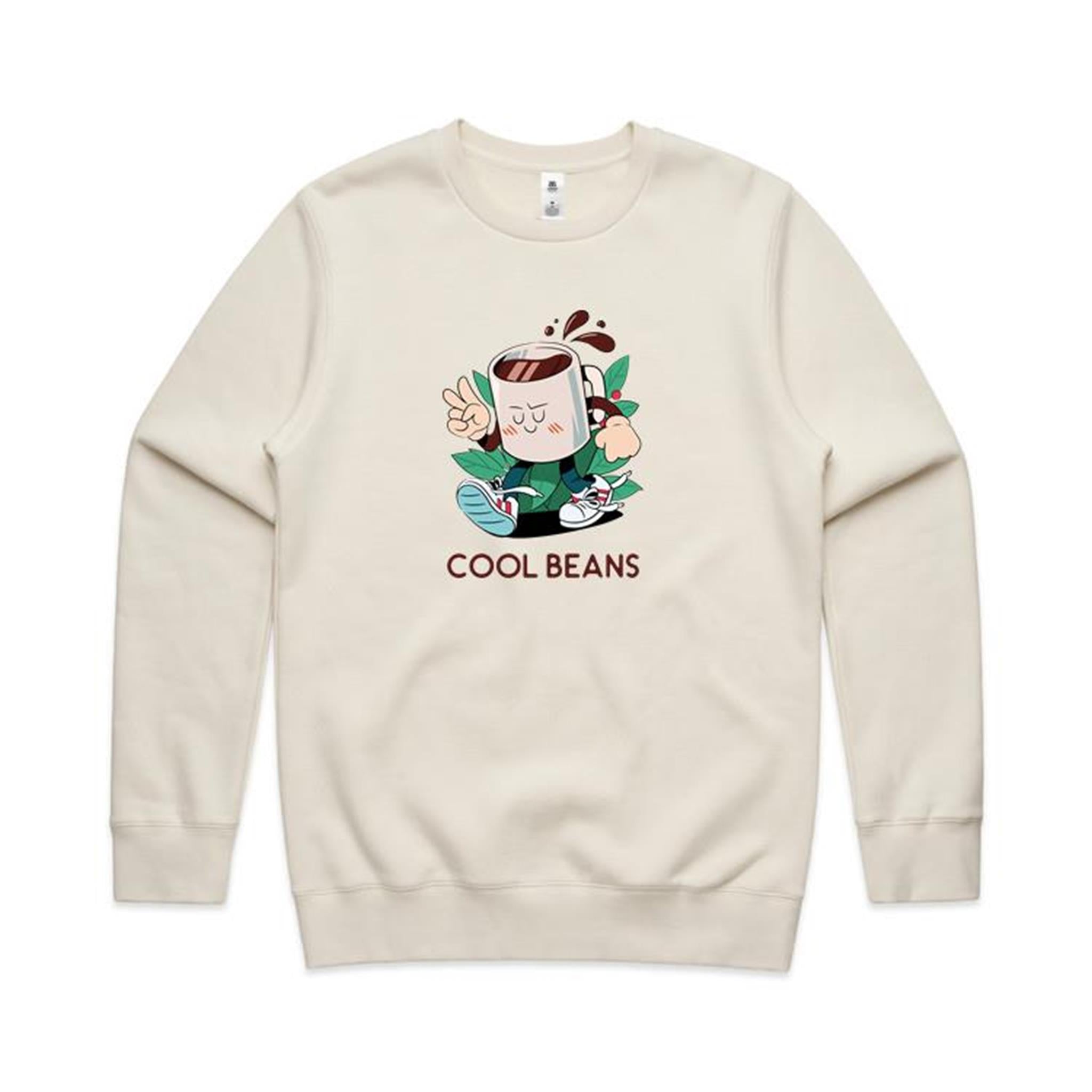 Cool Beans, Coffee - AS Colour Stencil Crew Ecru Sweatshirt Coffee Printed In Australia